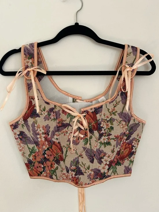 floral tapestry lace-up bustier corset crop top size small - Picture 1 of 7